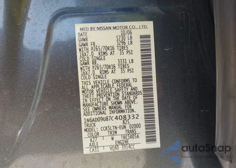 2007 Nissan Frontier Se from USA, damaged, VIN 1N6AD09U87C408332